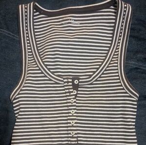 Stripe Brown and White Buttoned Fitted Tank Top